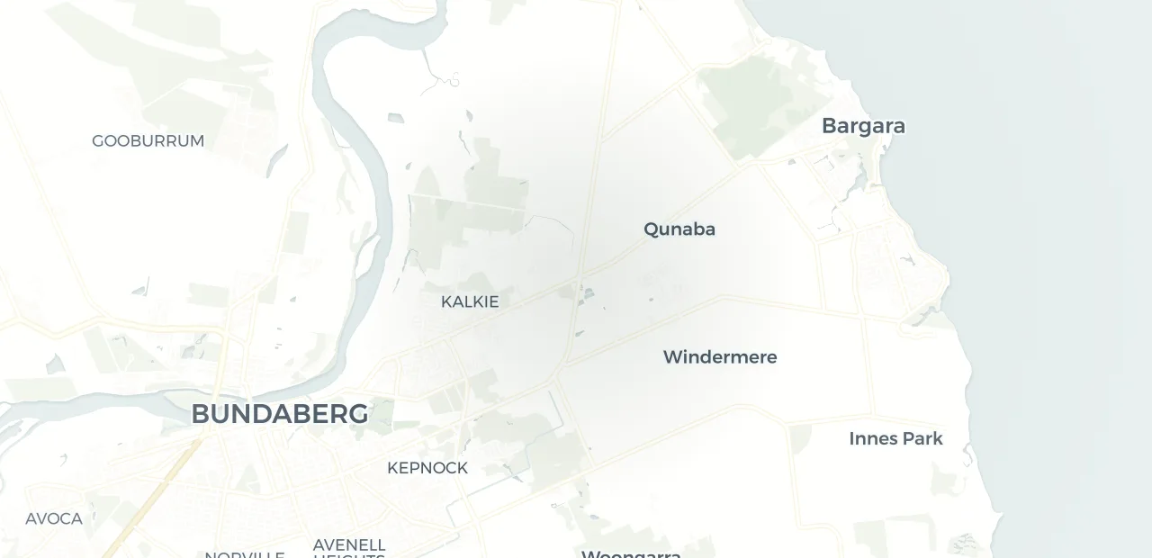 Locality map showing where Bargara sits, 7km north east of Bundaberg CBD.