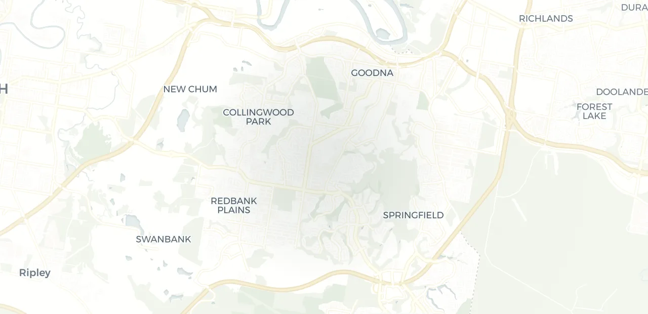 Locality map showing where Bellbird Park sits, 12km east of Ipswich CBD.