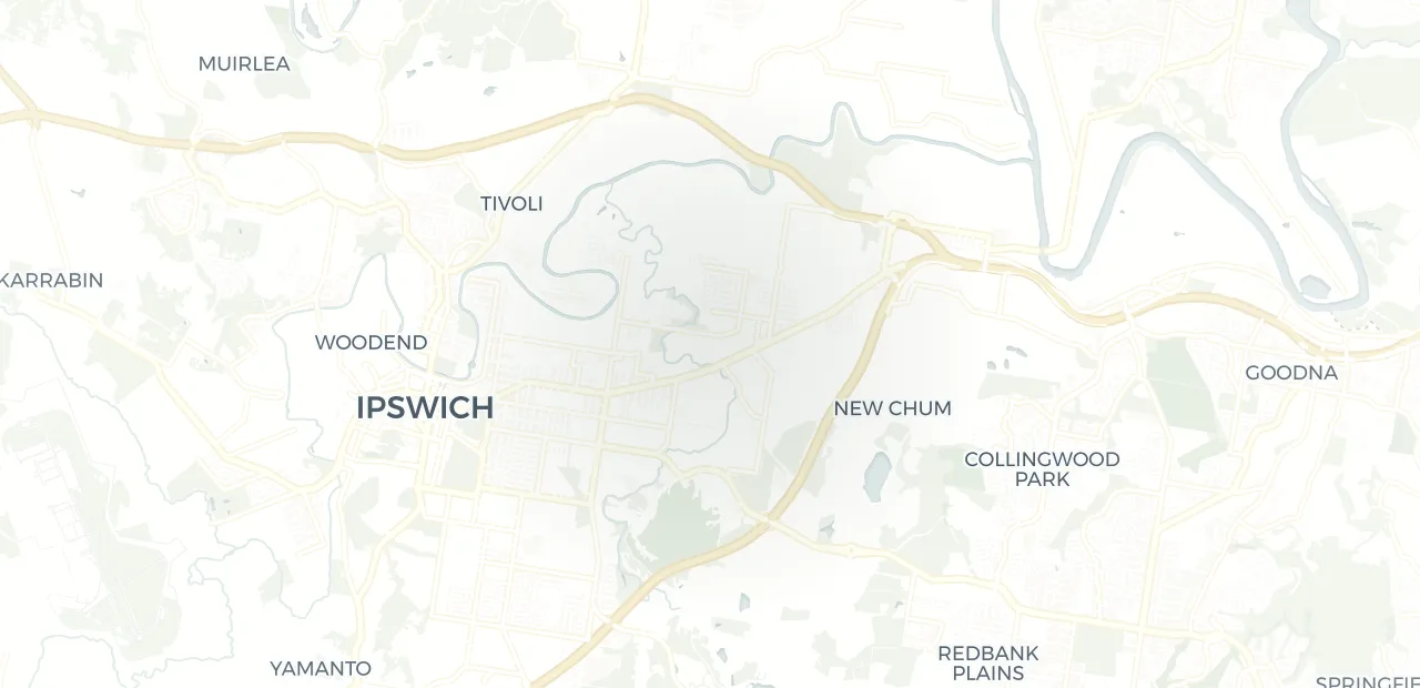 Locality map showing where Bundamba sits, 4km east of Ipswich CBD.