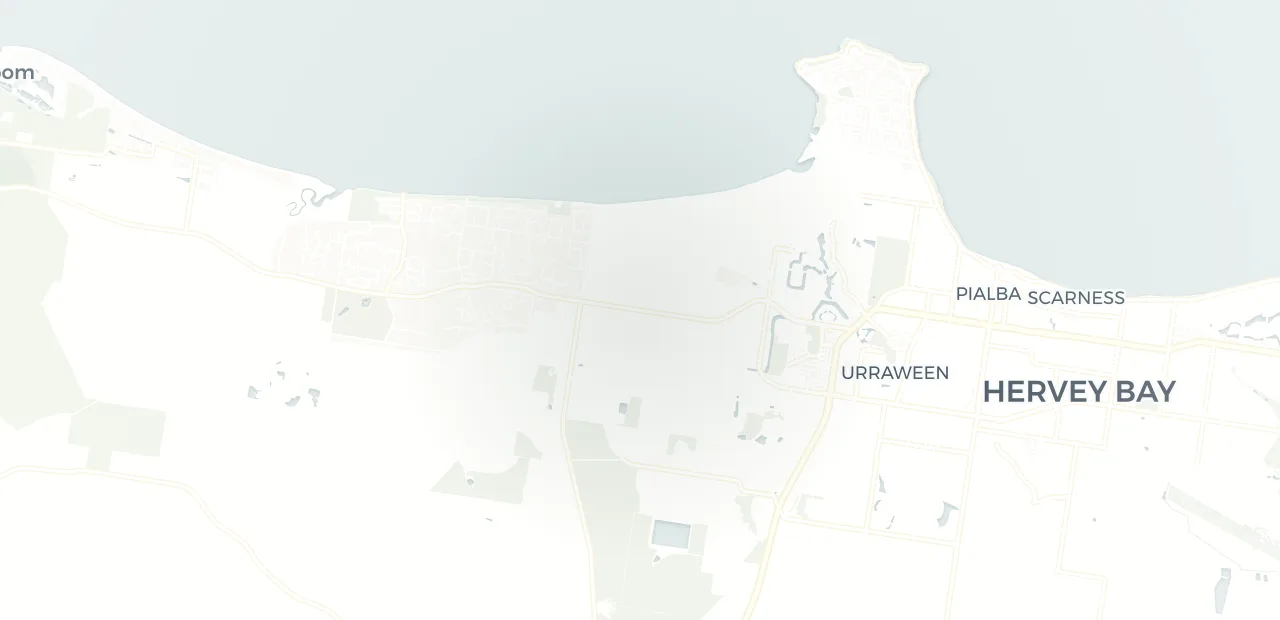 Locality map showing where Burrum Heads sits, 7km west of Hervey Bay.