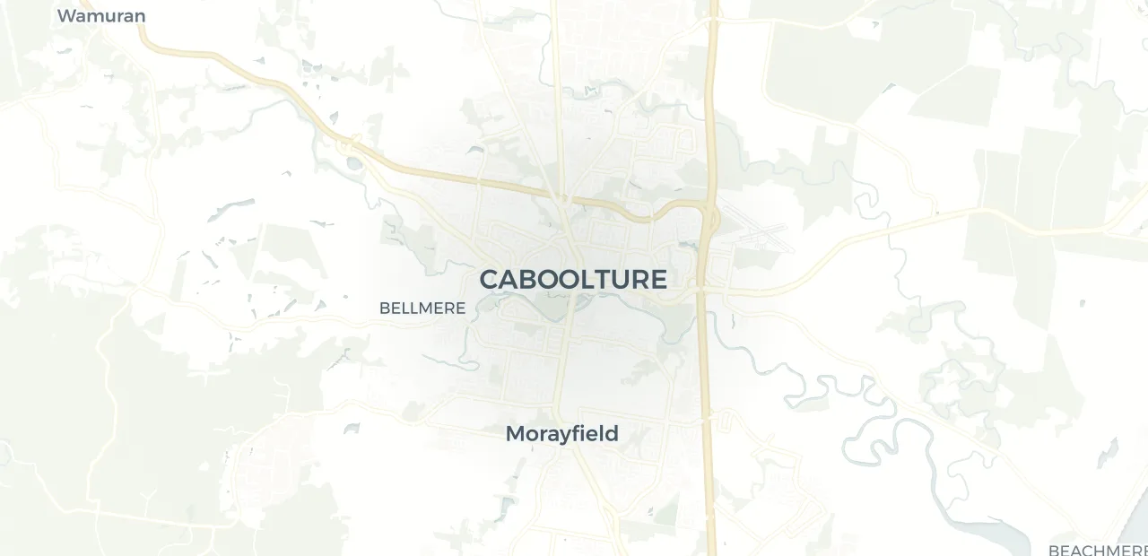 Locality map showing where Caboolture sits, 43km north of Brisbane CBD.