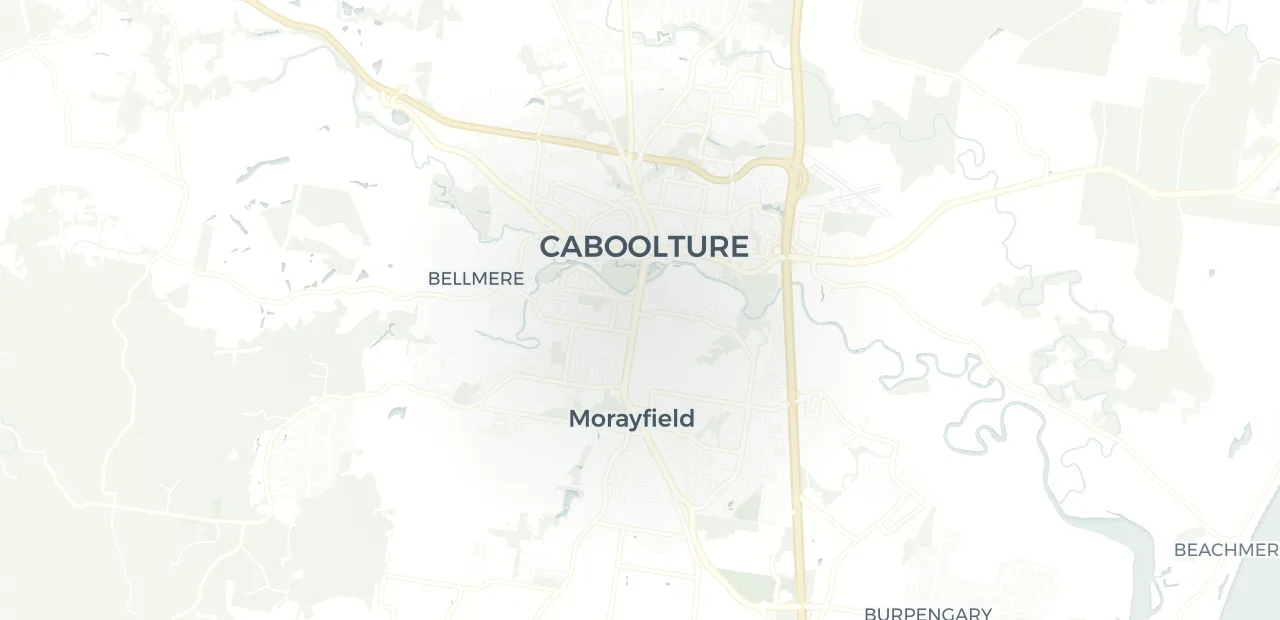 Locality map showing where Caboolture South sits, 42km north of Brisbane CBD.