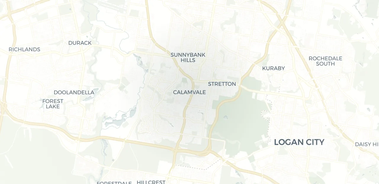 Locality map showing where Calamvale sits, 17km south of Brisbane CBD.