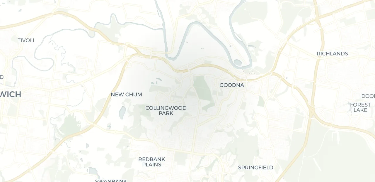 Locality map showing where Collingwood Park sits, 11km east of Ipswich CBD.