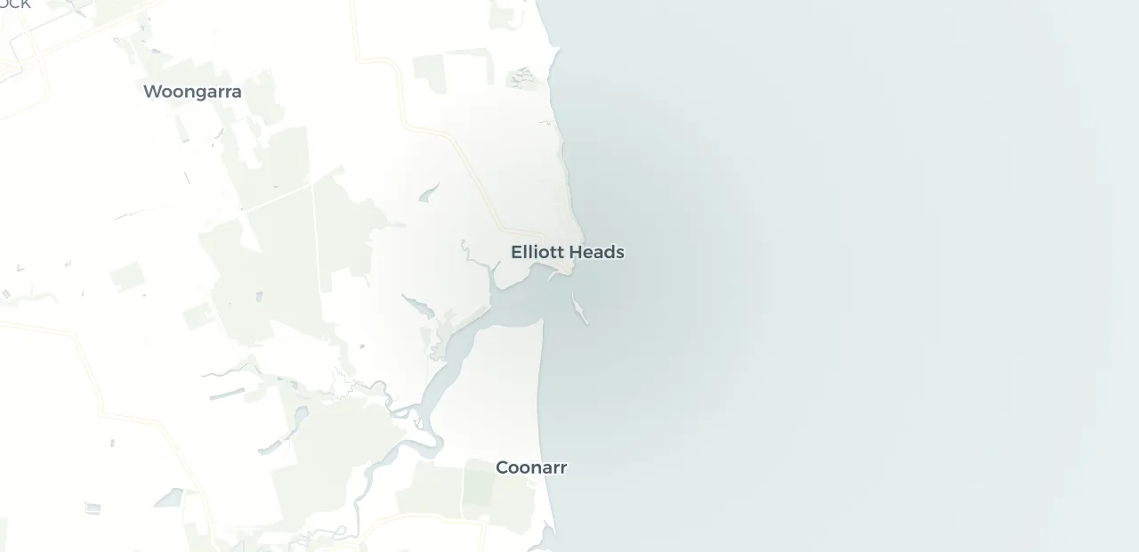 Locality map showing where Elliot Heads sits, 16km south east of Bundaberg CBD.