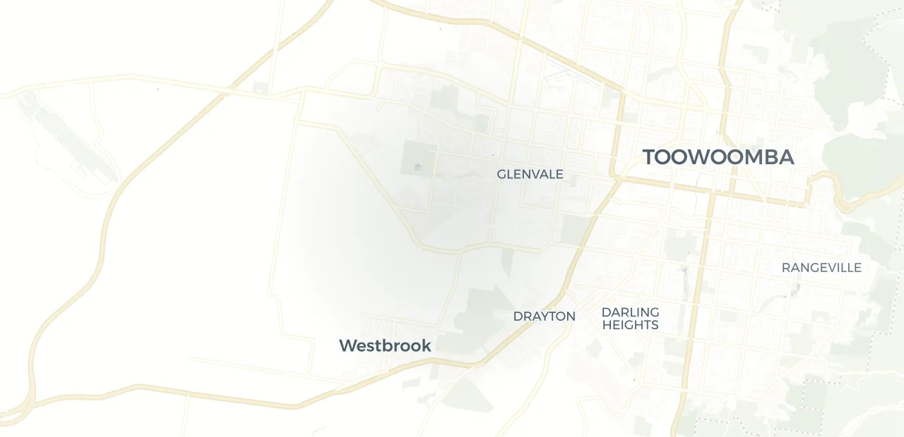 Locality map showing where Glenvale sits, 7km west of Toowoomba CBD.