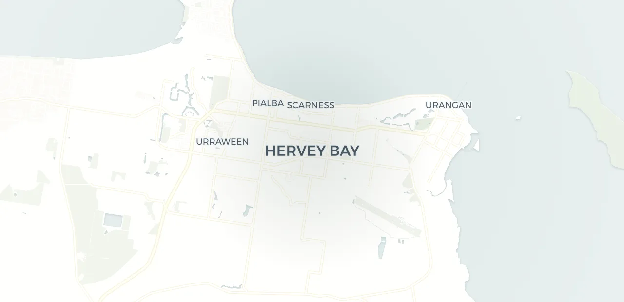 Locality map showing where Hervey Bay sits, 1km from Hervey Bay.