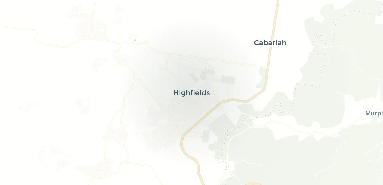 Locality map showing where Highfields sits, 12km north of Toowoomba CBD.