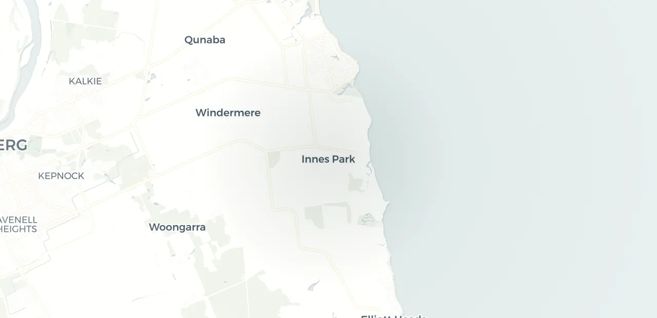 Locality map showing where Innes Park sits, 12km east of Bundaberg CBD.