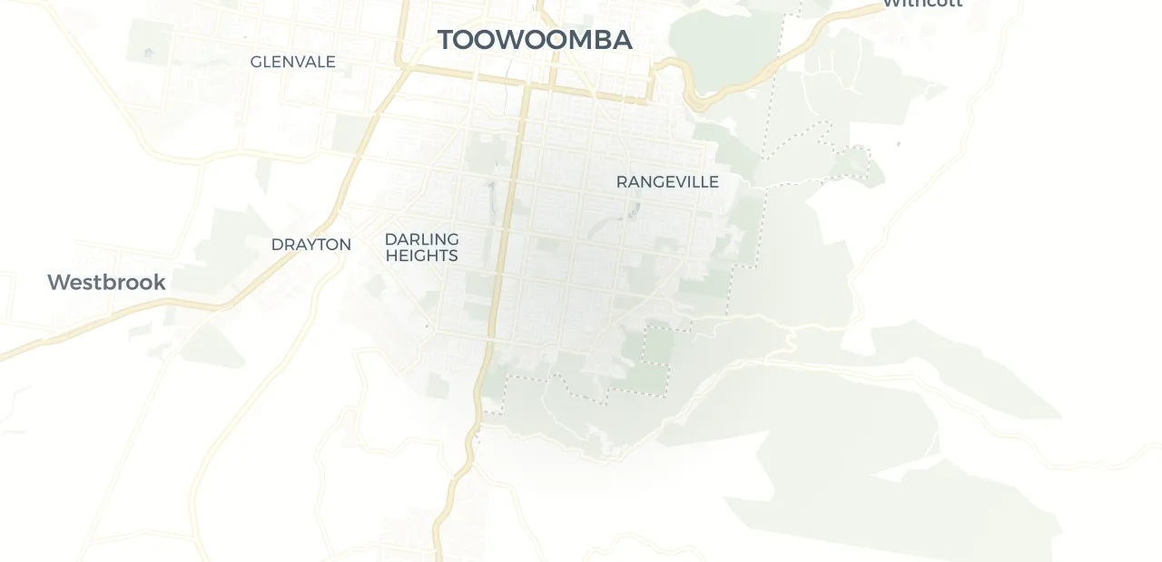 Locality map showing where Middle Ridge sits, 5km south of Toowoomba CBD.