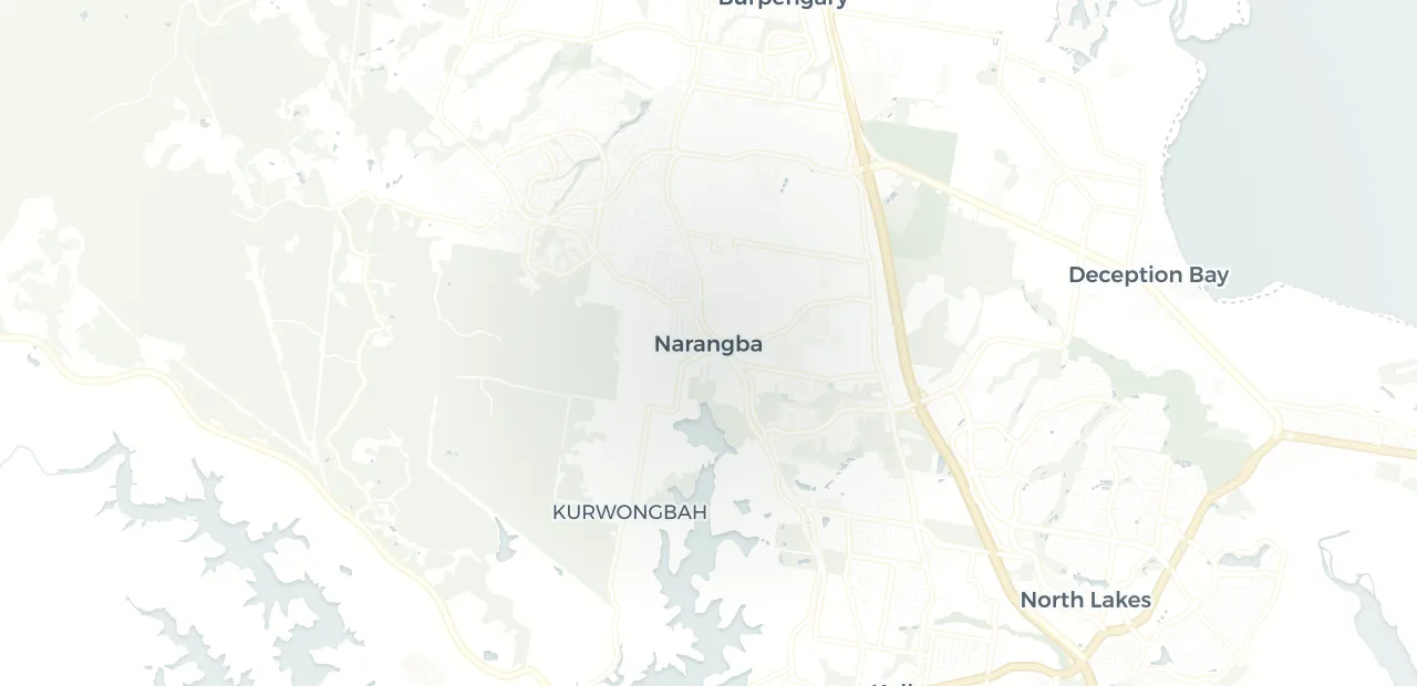 Locality map showing where Narangba sits, 30km north of Brisbane CBD.