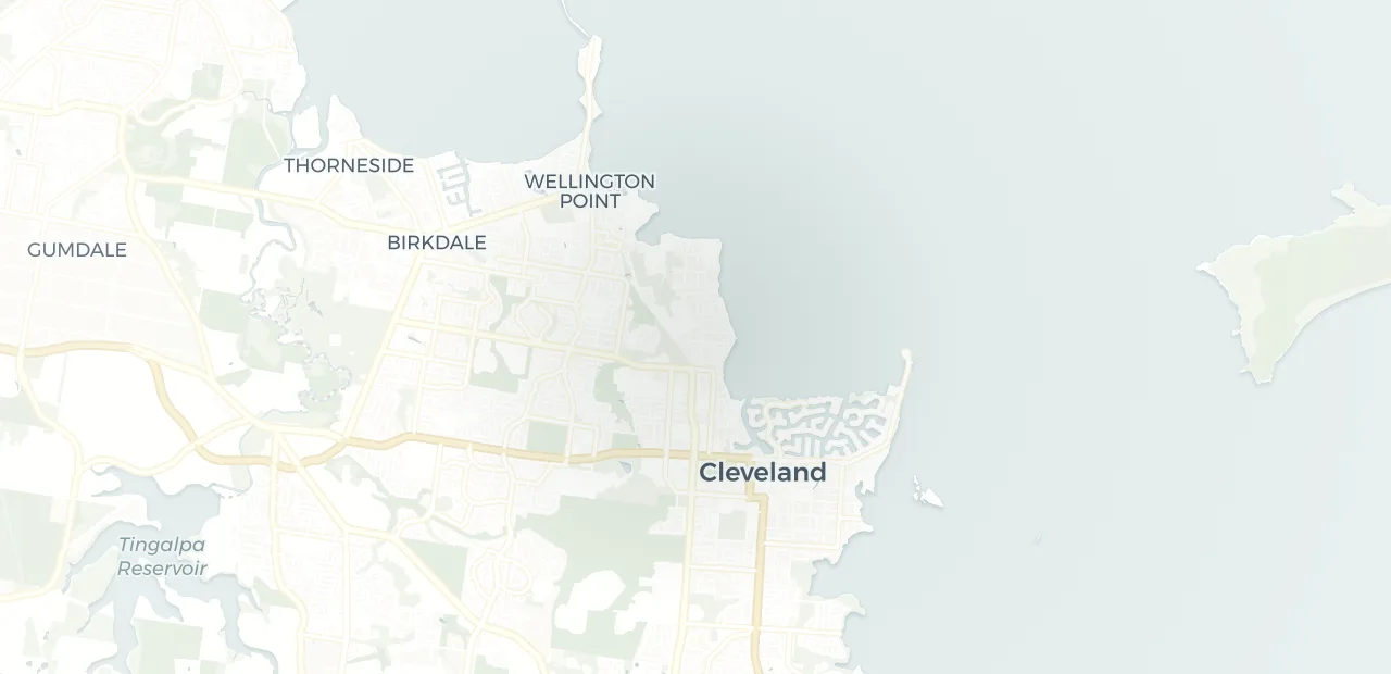 Locality map showing where Ormiston sits, 23km east of Brisbane CBD.