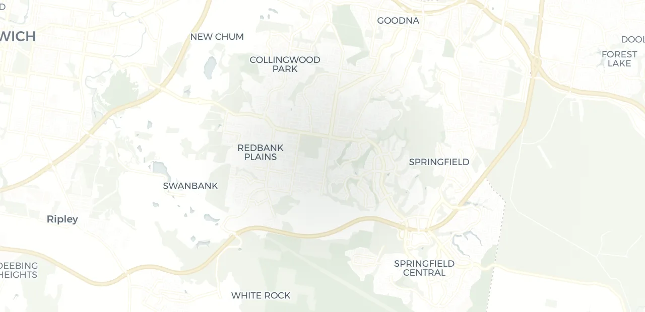 Locality map showing where Redbank Plains sits, 11km east of Ipswich CBD.