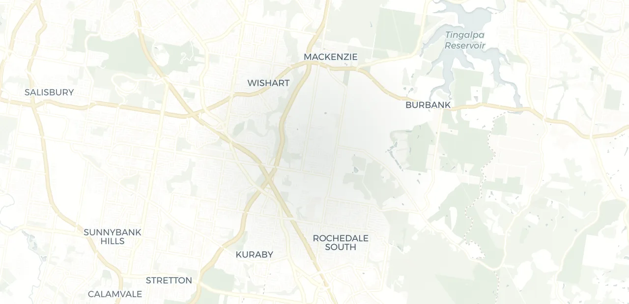 Locality map showing where Rochedale sits, 15km south east of Brisbane CBD.