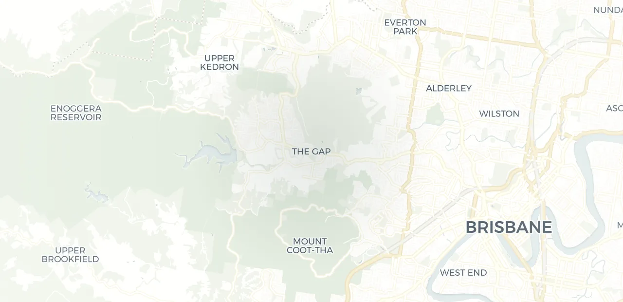 Locality map showing where The Gap sits, 8km west of Brisbane CBD.