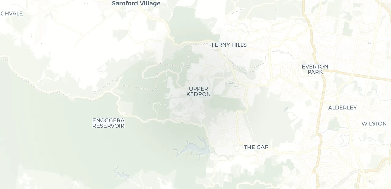Locality map showing where Upper Kedron sits, 12km north west of Brisbane CBD.