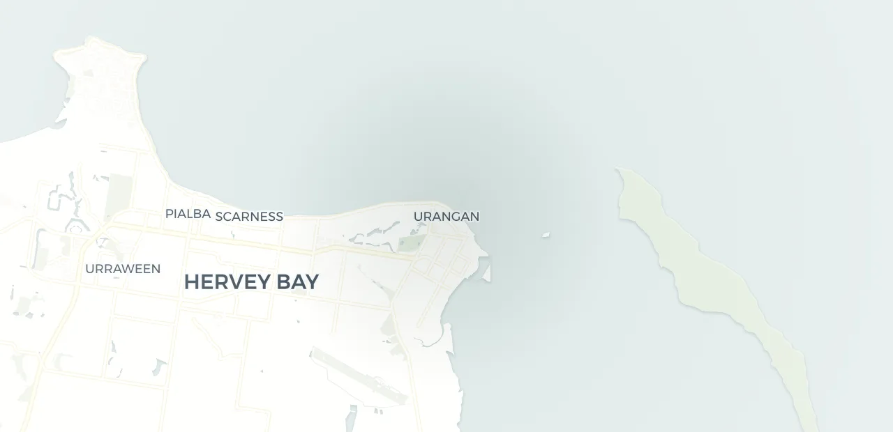 Locality map showing where Urangan sits, 6km east of Hervey Bay.