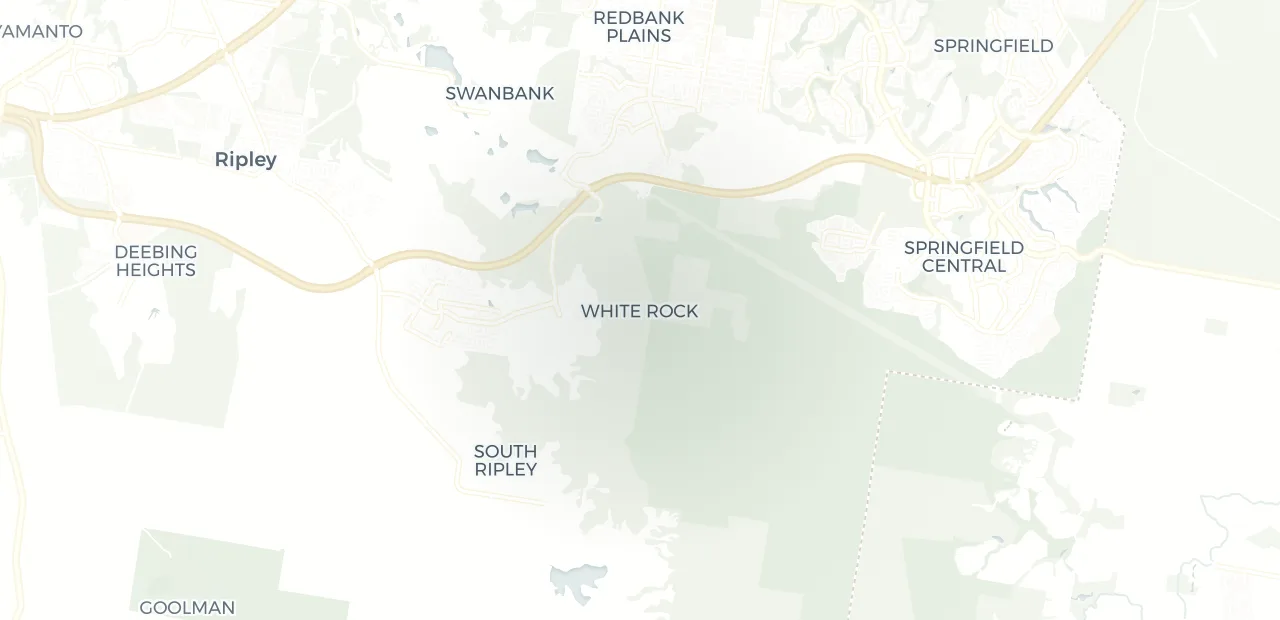 Locality map showing where White Rock sits, 12km south east of Ipswich CBD.