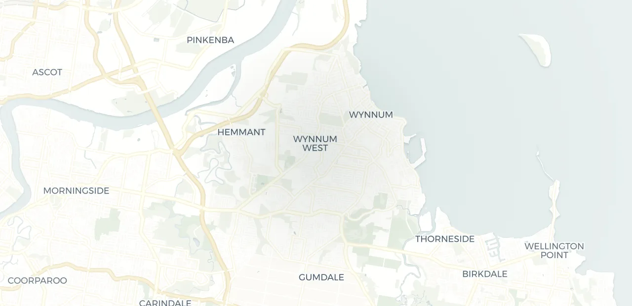 Locality map showing where Wynnum West sits, 13km east of Brisbane CBD.